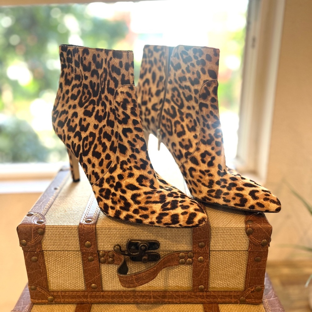SAM EDELMAN Animal Print Genuine Calf Hair Ankle boots Stiletto Heel S 8.5